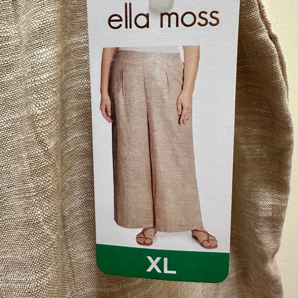 Ella Moss Women's Linen Blend Pant Size XL Tan Wide Leg Cottagecore Casual (NEW)